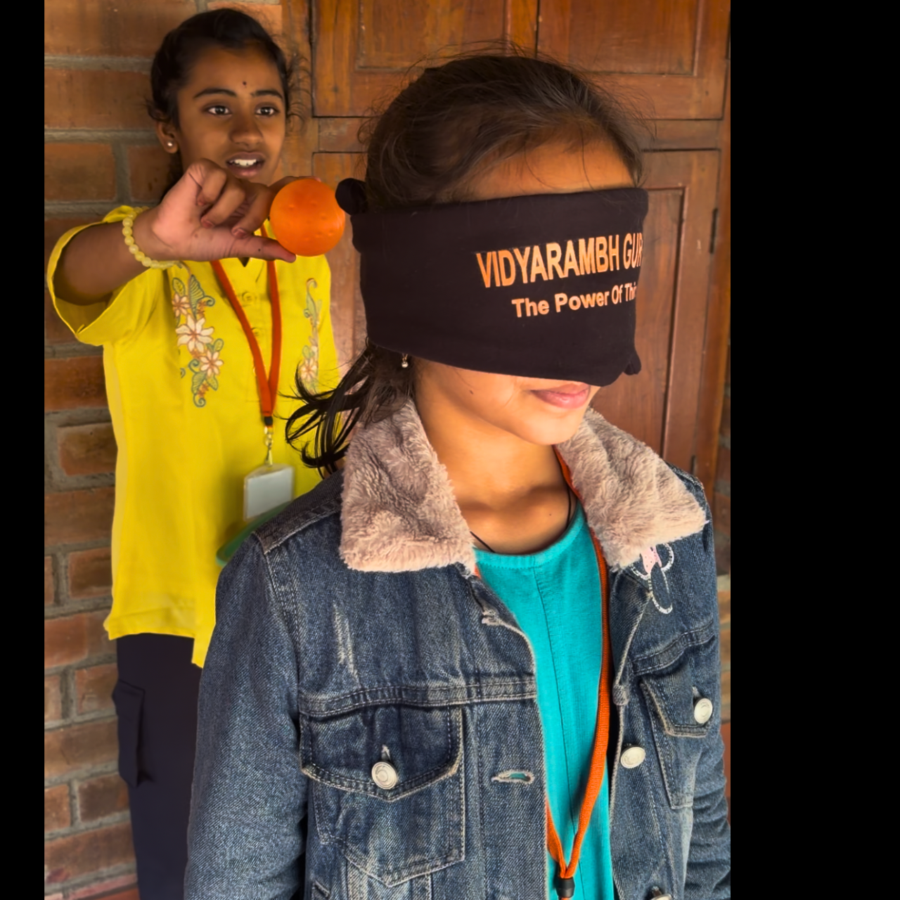 A blindfold activity in a hall