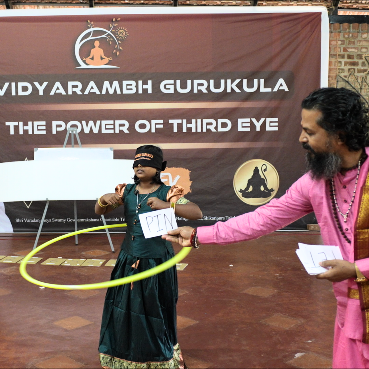 A child working blindfolded